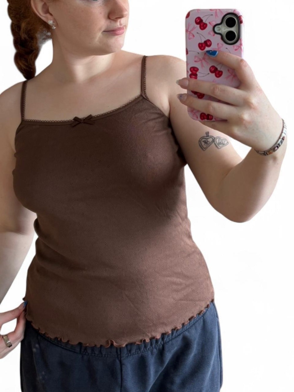 Brown Lace-Trim Cami Tank Top - Women